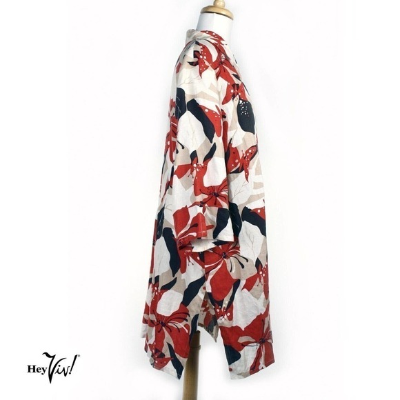 Vintage Linen Tunic Style Shirt Side Vents C&A Canda Collection Sz XL - Hey Viv - Picture 3 of 7